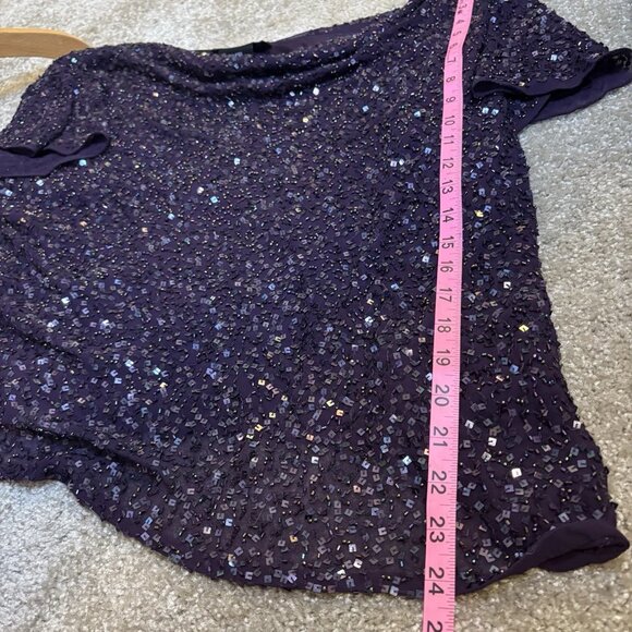 JKara Women's Elegant Cowl Neck Sequin Top Plum Sparkle, Plus Size 22W #242 - Picture 5 of 7